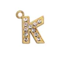 15mm gold-plated alloy letter K charm pendant with sparkling rhinestones - Letter K