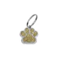 Dog paw print pet ID tag with gold glitter finish and silver split ring - 15x18mm / Yellow