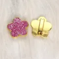 Pink glitter flower slider charms for DIY jewelry making, 8mm size with golden finish - 金底亮粉花朵-粉色