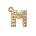 15mm gold letter M pendant charm with sparkling rhinestones for DIY jewelry making - Letter M