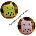 Süßes wendbares Bubble Tea Plüschtier mit grünem fröhlichem und lila mürrischem Gesicht - 15cm / Grün zu Violett