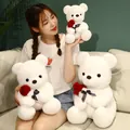 Soft white plush bear holding a red rose, romantic Valentine gift for girlfriend or kids - 23cm / White