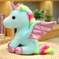 Morbido peluche unicorno azzurro con criniera arcobaleno e ali rosa scintillanti. - Ciondolo da 14cm / Blu