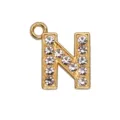 15mm gold alloy rhinestone letter N charm pendant for DIY jewelry making and necklaces - Letter N