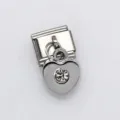 Polished stainless steel heart module charm with central crystal for Italian bracelet - Single Diamond Heart (HC449) / 1 Piece/Pack