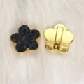 Elegant 8mm black glitter flower slide charm for DIY jewelry bracelets with gold finish - 金底亮粉花朵-黑色