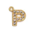 Gold-colored alloy pendant charm shaped like letter P with sparkling rhinestones - Letter P