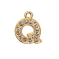 15mm gold-toned letter Q alloy pendant encrusted with rhinestones for DIY jewelry - Letter Q