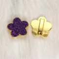 8mm purple glitter flower charm with gold plating for DIY bracelet jewelry making - 金底亮粉花朵-深紫色