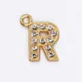 15mm gold alloy letter R charm with clear rhinestones for DIY bracelet necklace - Letter R