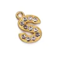 Gold-tone alloy letter S pendant charm with rhinestones for DIY jewelry making - Letter S