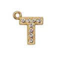 15mm gold letter T pendant charm with clear rhinestones for DIY jewelry - Letter T