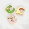 8mm pink and green alloy enamel 'C' alphabet charms with bow and rhinestones for DIY - Letter C / 8mm (1 Piece) / Gold Base Colorful