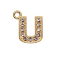 15mm gold-plated letter U charm pendant with sparkling rhinestones for DIY jewelry - Letter U
