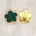 8mm green glitter flower sliding charm for DIY handmade jewelry and gold bracelets - 金底亮粉花朵-深绿色