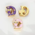 8mm letter D rhinestone bow slide charm in purple and pink enamel for DIY jewelry - Letter D / 8mm (1 Piece) / Gold Base Colorful