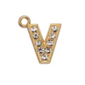 15mm gold letter V charm pendant with rhinestones for DIY jewelry making projects - Letter V
