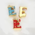 Gold-plated alloy letter E charms featuring enamel bow and sparkling rhinestones - Letter E