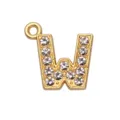 15mm gold-plated alloy letter W charm with sparkling rhinestones for DIY jewelry - Letter W