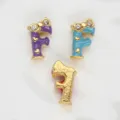 8mm bowknot rhinestone letter F charms in purple and blue enamel for DIY jewelry craft - Letter F