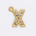 15mm gold-plated alloy letter X charm pendant with sparkling rhinestones for DIY - Letter X