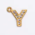 Elegant gold plated 15mm letter Y charm with sparkling rhinestones for DIY jewelry making - Letter Y