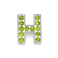 Charm lettera H argento 8mm con strass verde chiaro - Lettera H