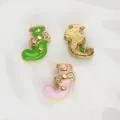 8mm green and pink enamel letter J charms with rhinestone bowties for DIY jewelry - Letter J