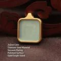 Square golden titanium steel Gau box pendant with a 2x2cm light green core insert. - Glossy Gold Style (TK22) / 2x2cm Inner Core