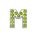Perla scorrevole lettera M argento 8mm con strass verde chiaro per gioielli fai da te - Lettera M