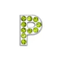 Perla lettera P in argento con strass verde chiaro 8mm per creazione braccialetti - Lettera P