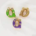 8mm alloy rhinestone bow alphabet slider beads in green and purple enamel DIY charms - Letter Q