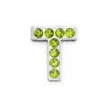 Perla charm scorrevole lettera T con strass verdi 8mm per braccialetti fai da te - Lettera T