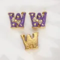 Purple 8mm enamel letter W bead with a rhinestone bow and hearts for DIY jewelry - Letter W