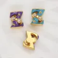 8mm bow rhinestone letter Z charm for jewelry making with purple and blue enamel - Letter Z