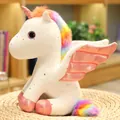 Morbido peluche di unicorno angelo bianco con criniera arcobaleno e ali rosa - Ciondolo da 14cm / Bianco