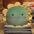Lindo cojín de peluche de girasol verde y amarillo con manta de vellón gris incluida - Cojín 50cm / Dinosaurio