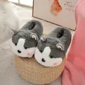 Zapatillas de peluche de husky gris y blanco para invierno con suela gruesa cálida - Talla Única (Apta para 36-43) / Husky