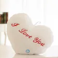 Coussin en peluche en forme de cœur lumineux avec broderie I Love You pour la Saint-Valentin - Blanc I LOVE YOU