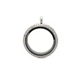 30mm stainless steel floating charm locket pendant with crystal rhinestone border - Steel Rhinestone Style
