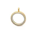 30mm gold stainless steel round glass floating locket pendant with crystal embellishments - Gold Rhinestone Style