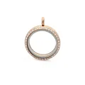 Elegant rose gold 30mm round stainless steel glass locket pendant with crystal rhinestone trim - Rose Gold Rhinestone Style
