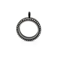 30mm black stainless steel round floating charm locket pendant with crystal rhinestones - Black Rhinestone Style