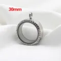30mm round stainless steel floating locket pendant with rhinestones and clear glass - Steel Rhinestone Surface / 30mm Pack