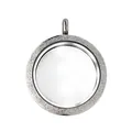 Professional 30mm silver stainless steel round glass locket pendant with a textured frosted rim - Steel Frosted Style