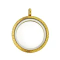 30mm circular gold stainless steel glitter floating locket glass memory pendant Gau box - Gold Frosted Style