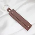 Brown faux leather keychain strap for 8mm DIY slide letters - Chrome Ring / 8mm Artificial Leather Keychain Ring / Dark Brown