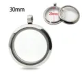 Minimalist 30mm circular stainless steel floating glass locket pendant with screw closure - Steel Polished Wide Bail Style