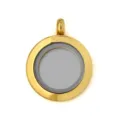 25mm round stainless steel floating locket pendant with glass window in polished gold finish - Round Smooth Locket Pendant / 25mm Screw Opening Style / Gold