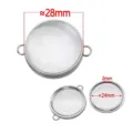Stainless steel curved glass floating locket charm for DIY jewelry making projects - 28mm Double Ear Frame / Silver
